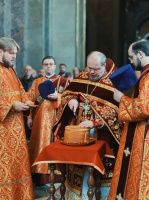 Светлая суббота в Исаакиевском соборе. Божественную Литургию возглавил ключарь собора протоиерей Роман Ковальский.